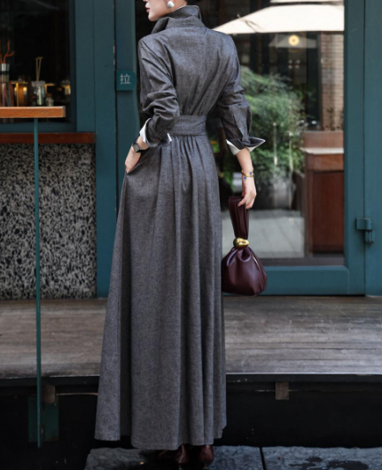 long belted shirt dress with contrast collar – SERENITY