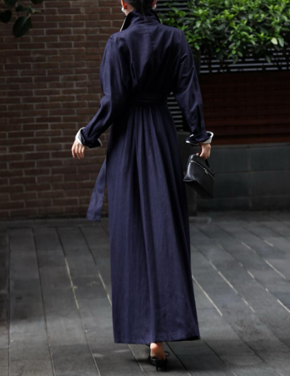 long belted shirt dress with contrast collar – SERENITY