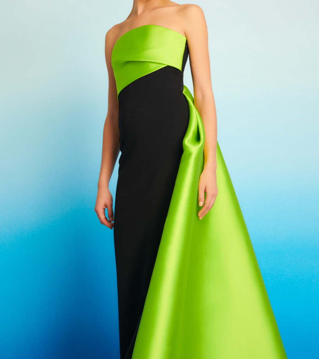 strapless color-block gown with sculpted side drape – LUMINO