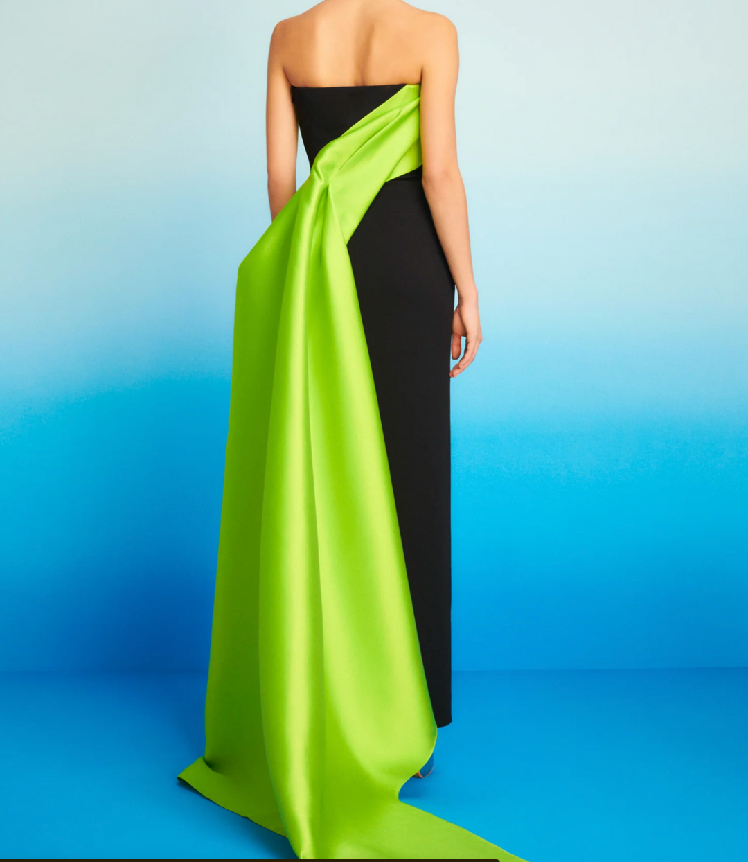 strapless color-block gown with sculpted side drape – LUMINO