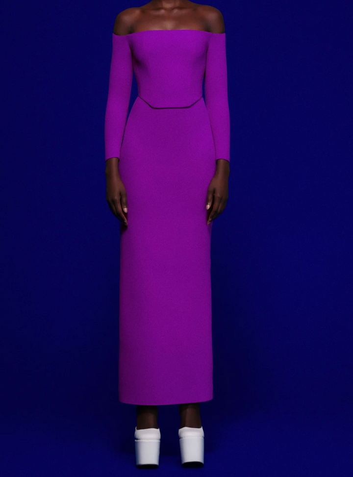 off-shoulder sculpted column gown – VIOLETTA