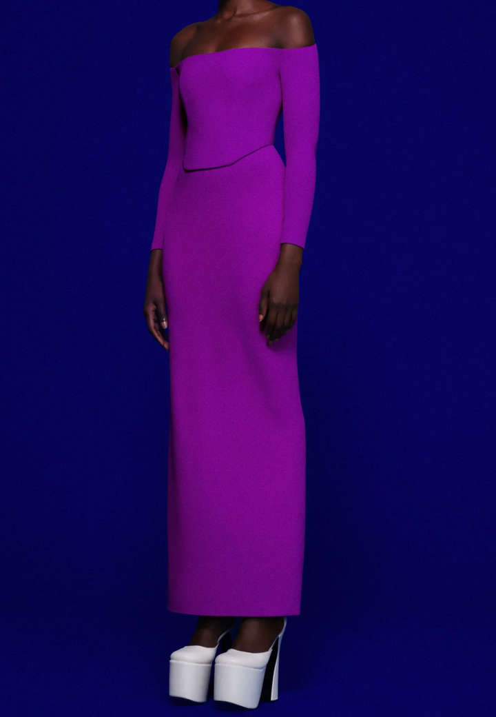 off-shoulder sculpted column gown – VIOLETTA