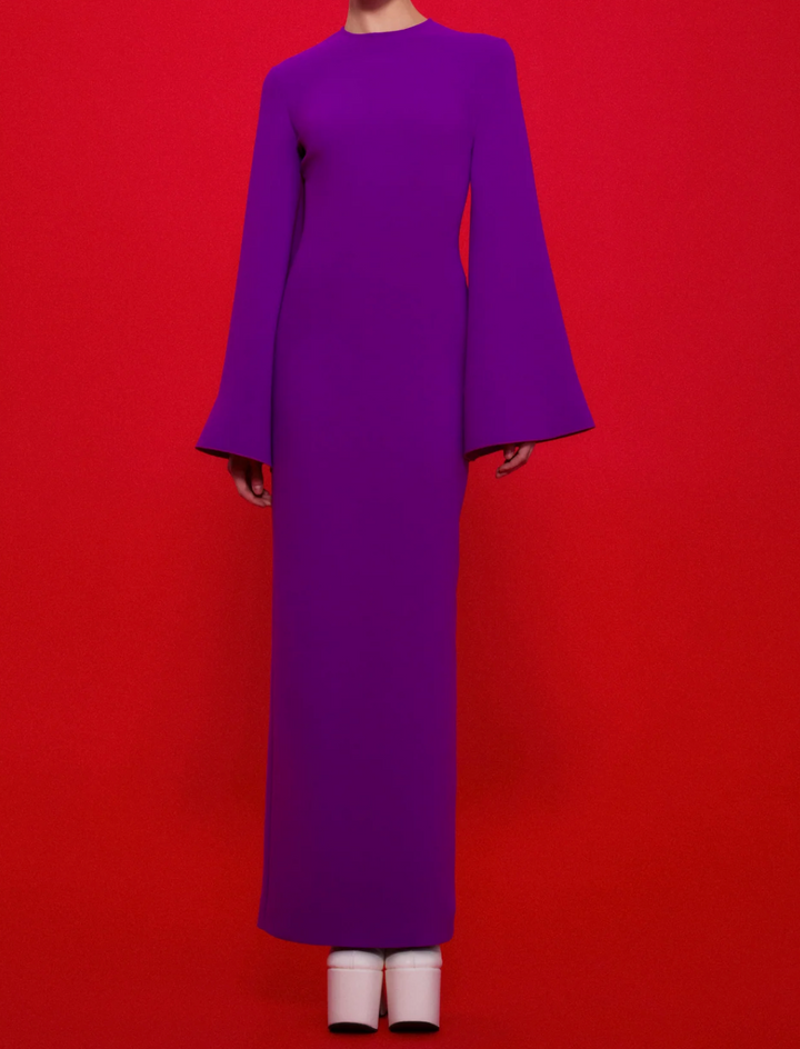 long-sleeve flared-cuff column gown – IVORYE