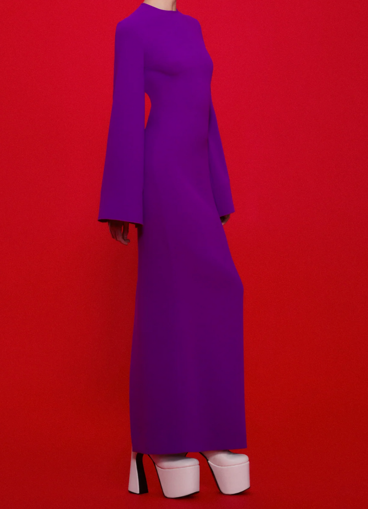 long-sleeve flared-cuff column gown – IVORYE