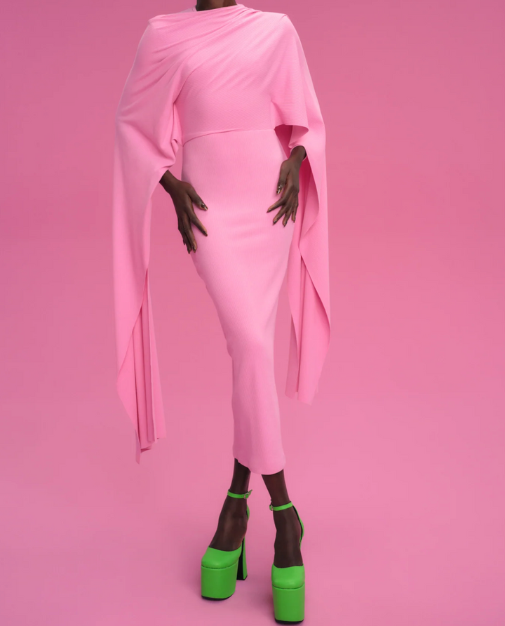 فستان ميدي بأكمام غير متماثلة وقصة غير متماثلة - بلوسوم