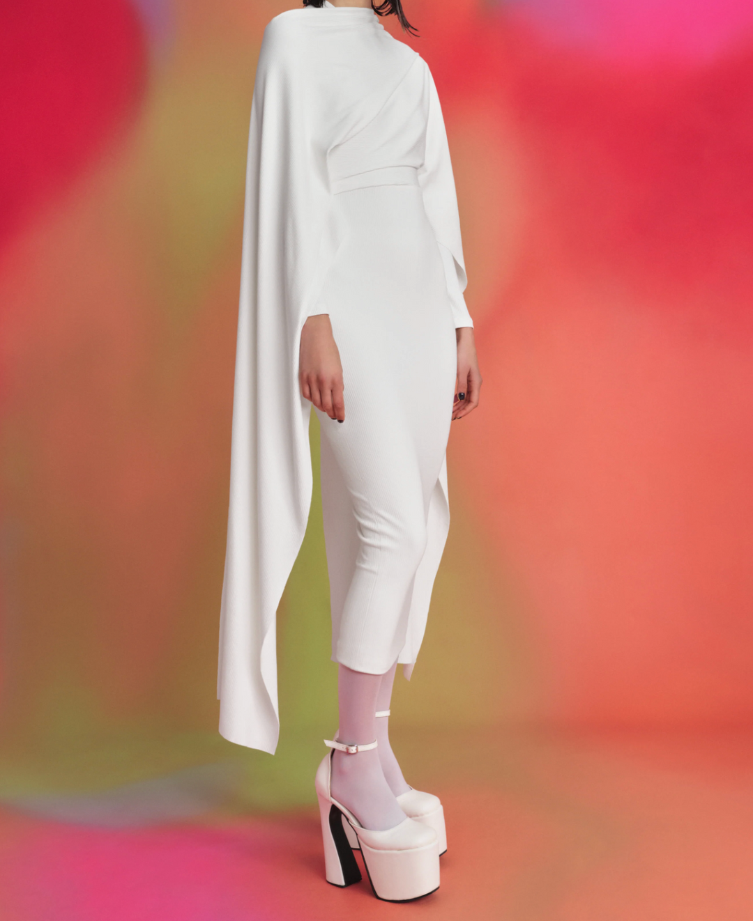 فستان ميدي بأكمام غير متماثلة وقصة غير متماثلة - بلوسوم