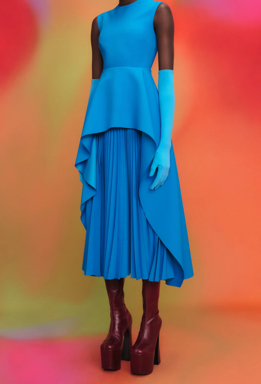 sleeveless peplum dress with layered pleated skirt – MARIGOLD