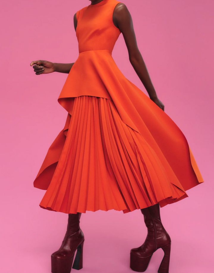 sleeveless peplum dress with layered pleated skirt – MARIGOLD