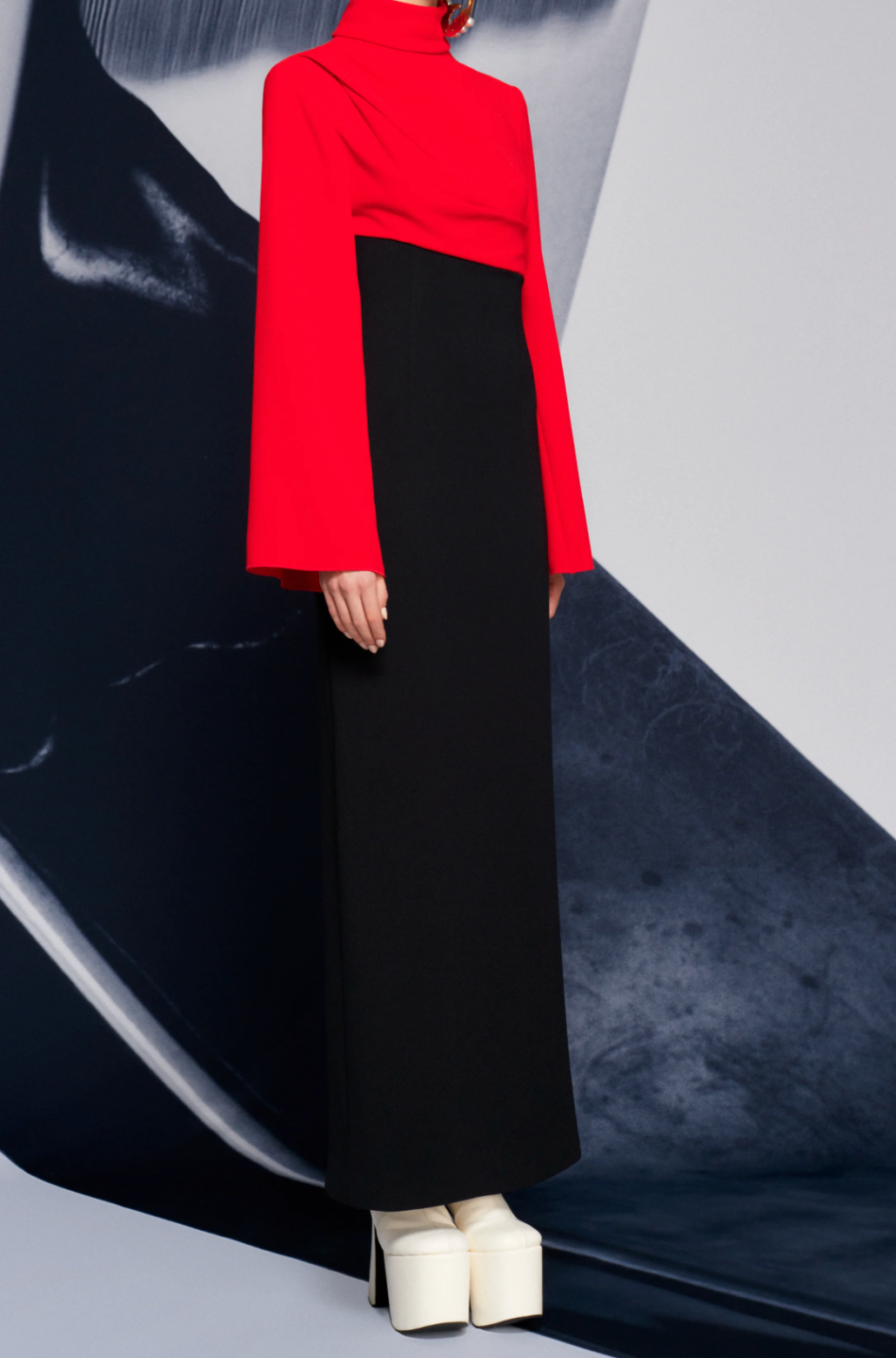 draped high-neck bi-tone column gown – NOIRÉ