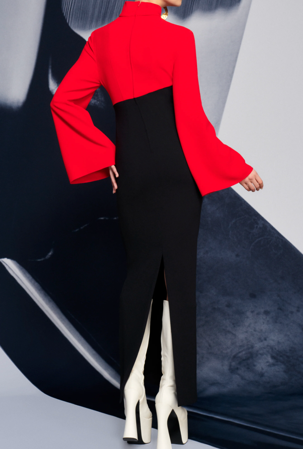 draped high-neck bi-tone column gown – NOIRÉ