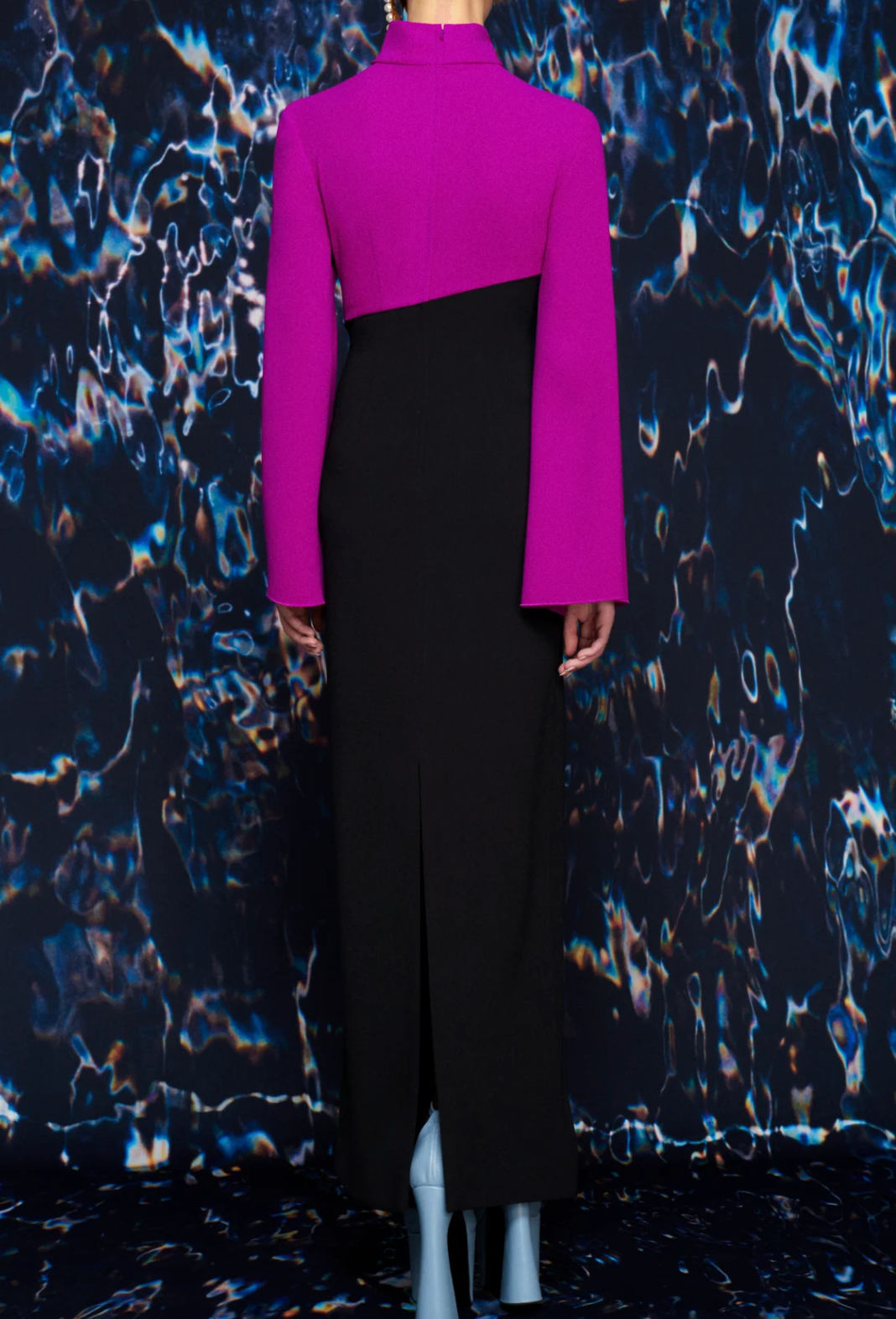 draped high-neck bi-tone column gown – NOIRÉ