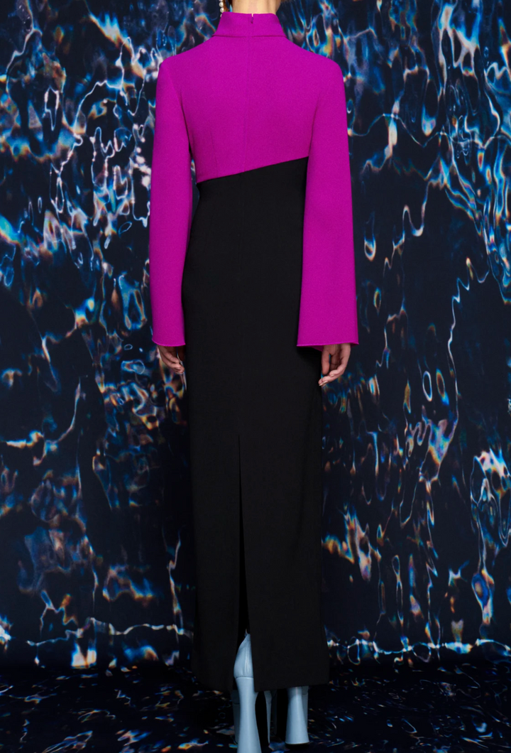 draped high-neck bi-tone column gown – NOIRÉ