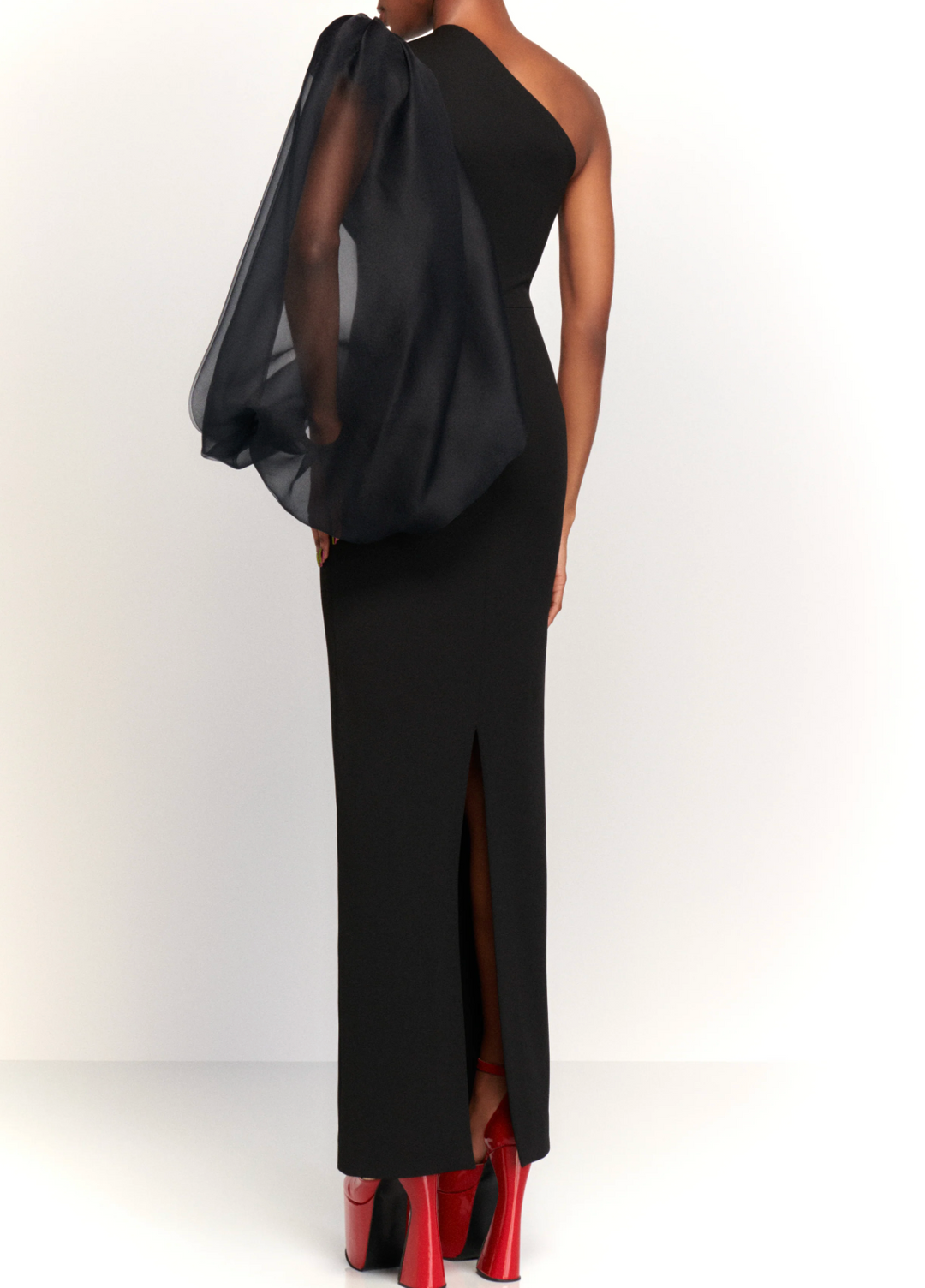 one-shoulder chiffon-sleeve column gown – NOIRM