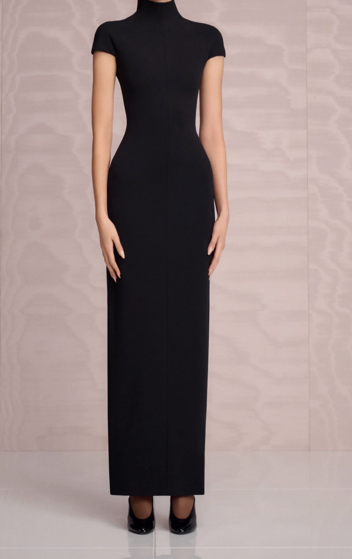 high-neck fitted column gown – CRIMSONP