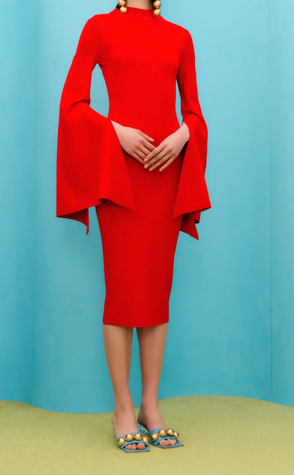 long-sleeve midi dress with dramatic split cuffs – FIERY