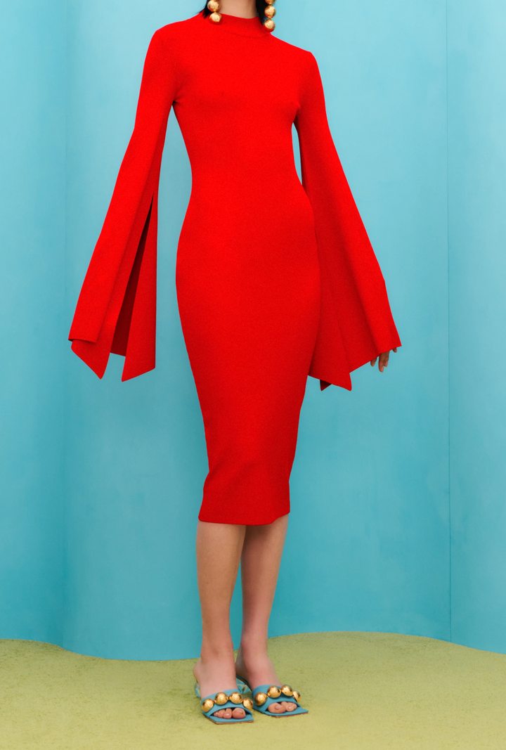 long-sleeve midi dress with dramatic split cuffs – FIERY