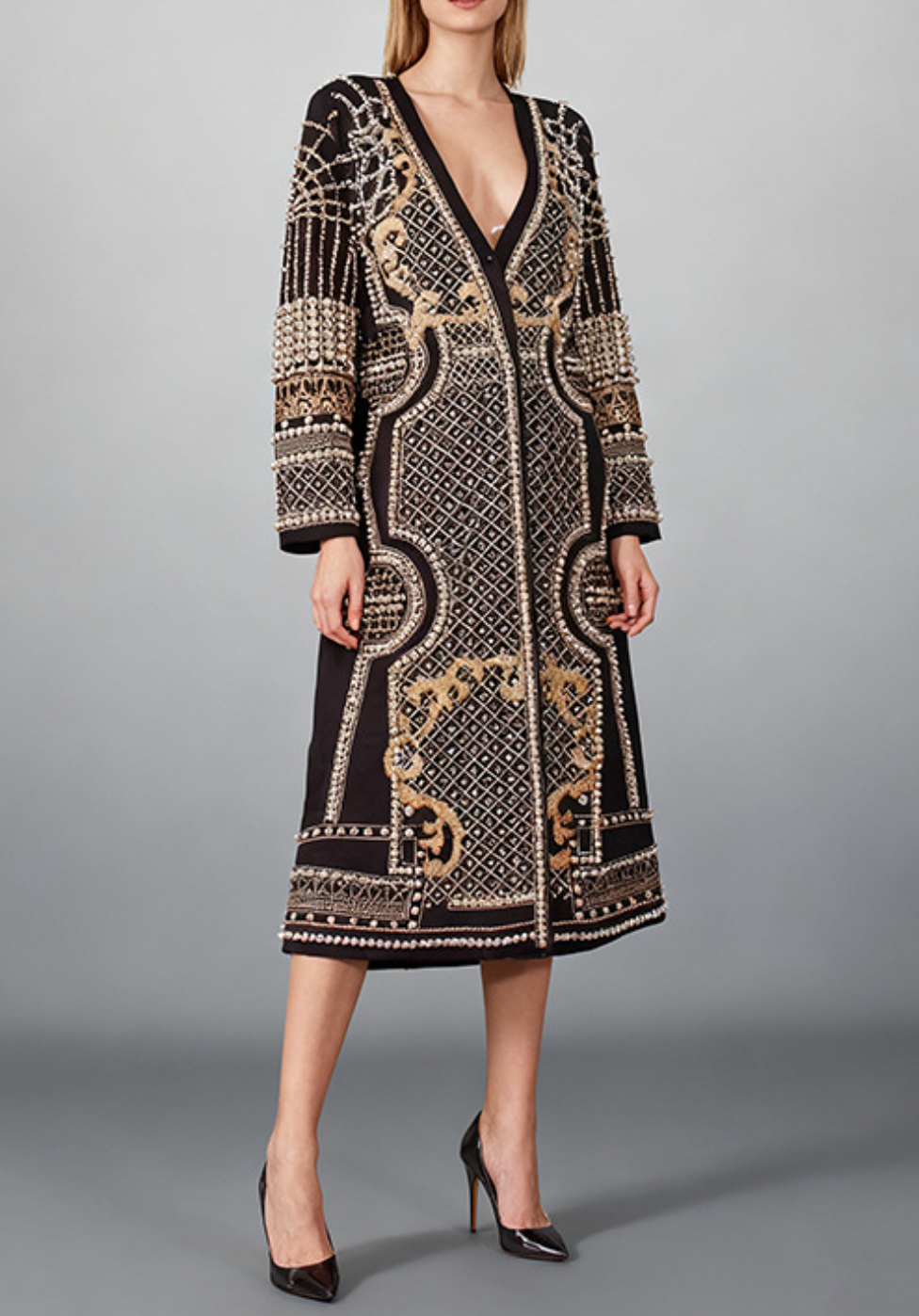 embellished longline cardigan with baroque beading – MARCELLA