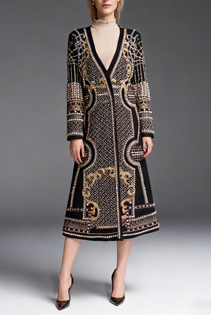 embellished longline cardigan with baroque beading – MARCELLA