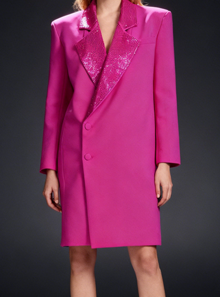 sequin-lapel tailored blazer dress – FUCHSIA