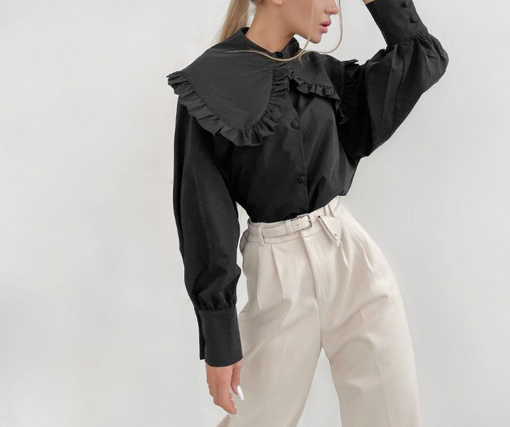 puff-sleeve blouse with oversized ruffled collar – ELARA