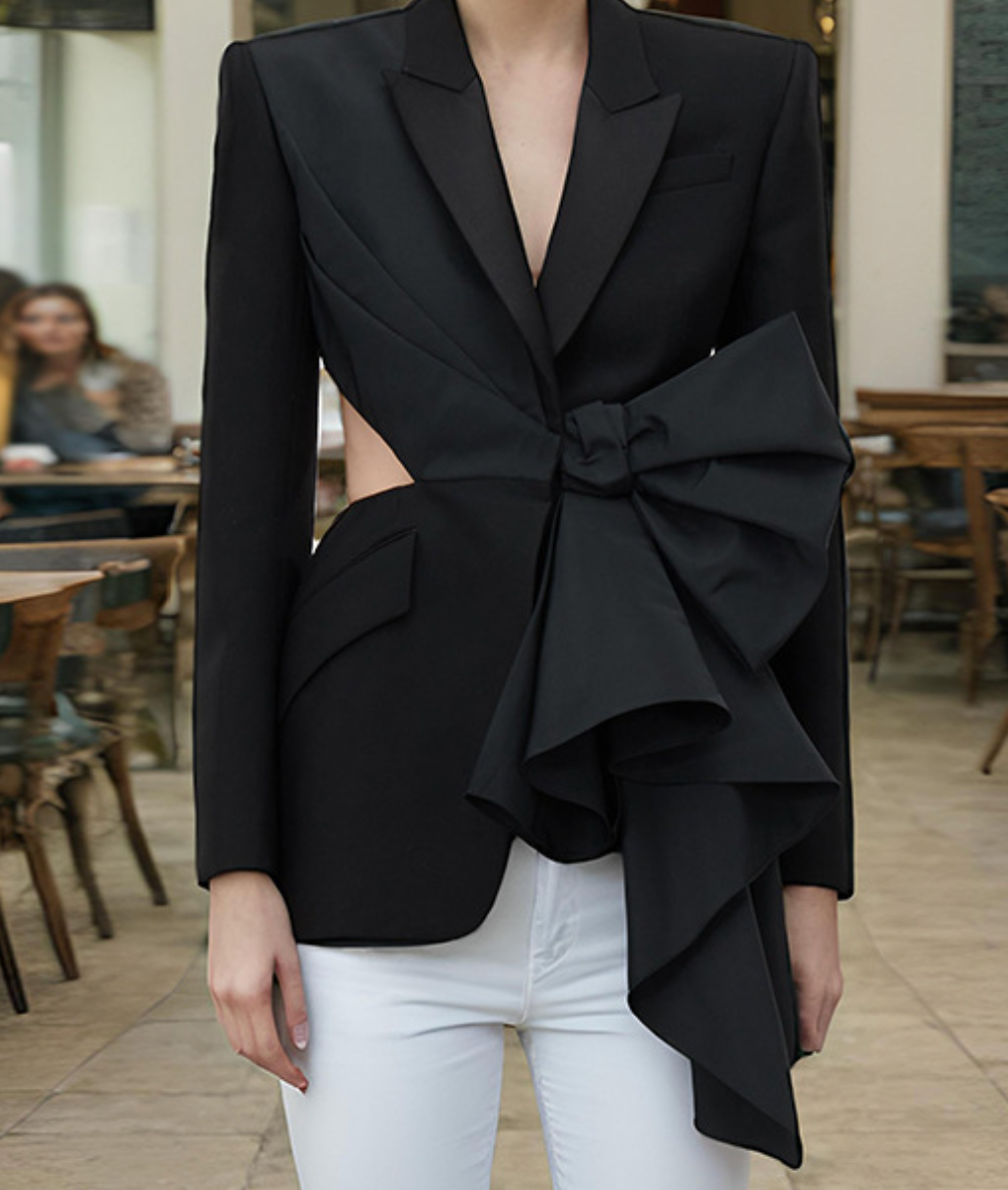 asymmetric blazer with oversized statement bow – ARYA