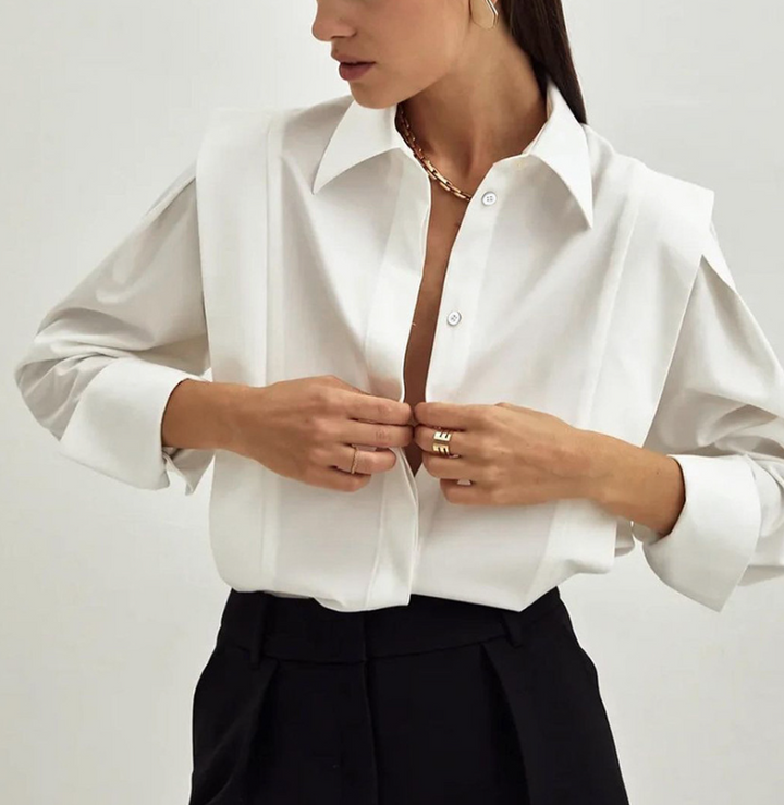 structured asymmetric shirt with deep V placket – NOIRÉ
