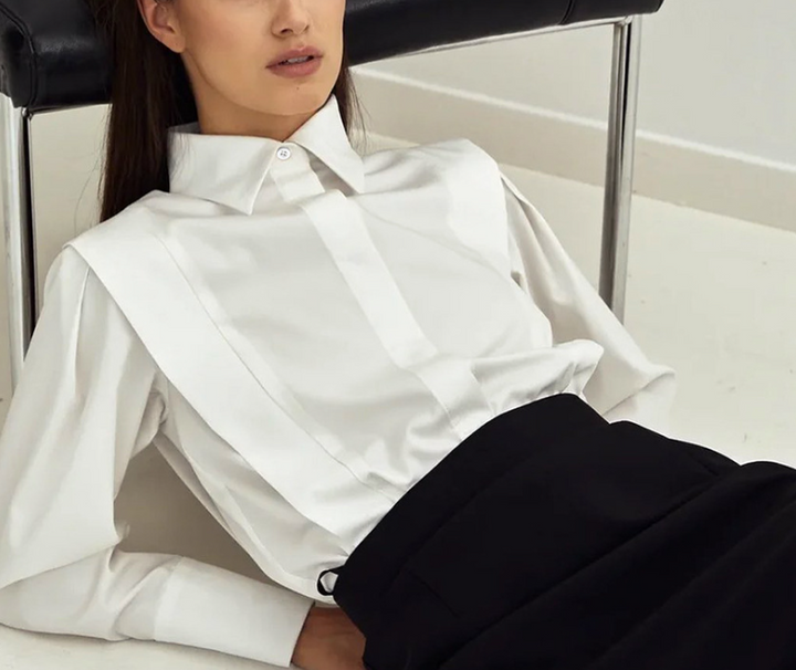 structured asymmetric shirt with deep V placket – NOIRÉ