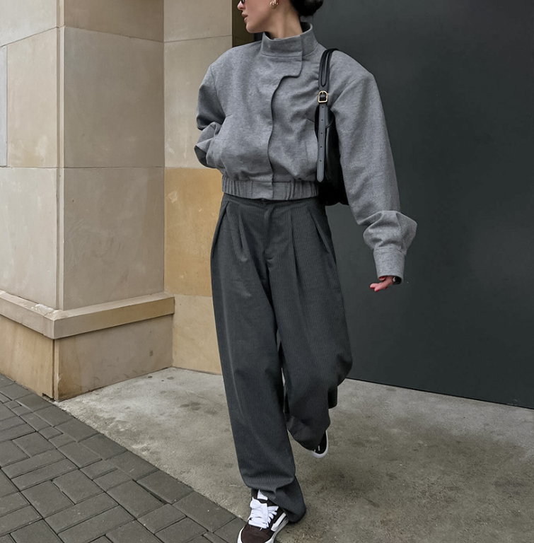 high-neck sculpted top with tailored slit skirt – MARISE