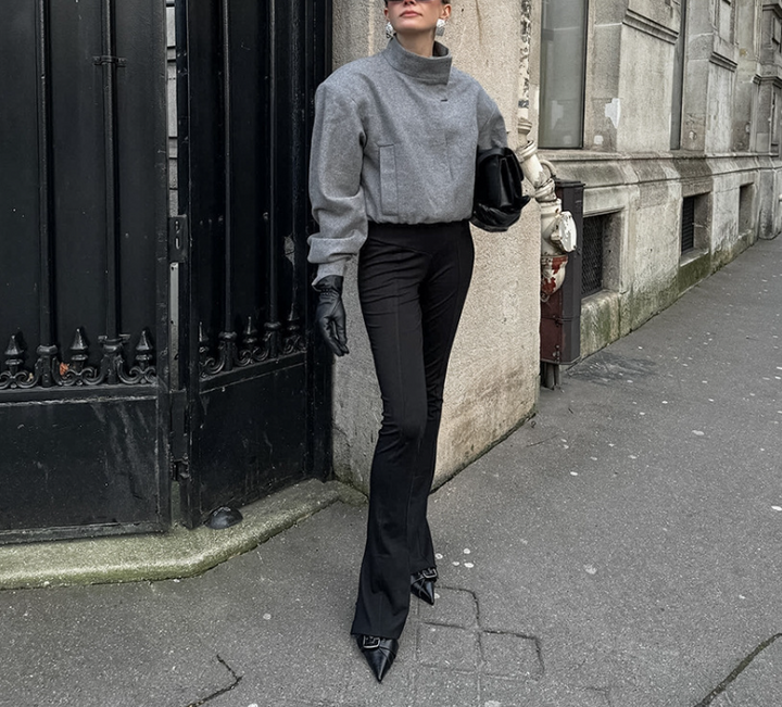 high-neck sculpted top with tailored slit skirt – MARISE