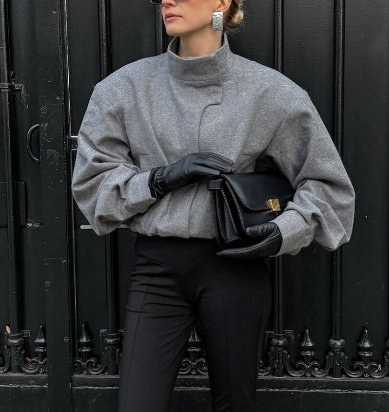 high-neck sculpted top with tailored slit skirt – MARISE