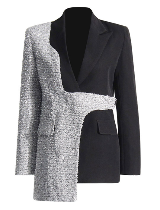 contrast panel tailored blazer with asymmetric wrap design – MONOCHROME