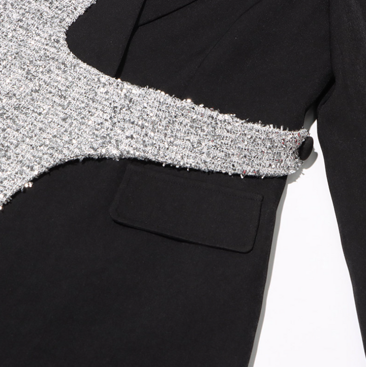 contrast panel tailored blazer with asymmetric wrap design – MONOCHROME