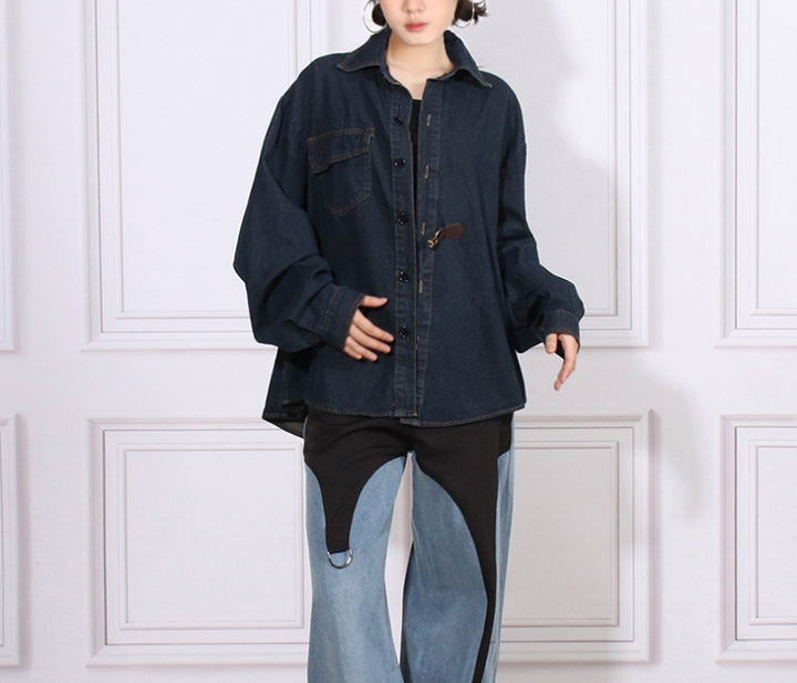 oversized denim shirt jacket with contrast panel detailing – INDIGO