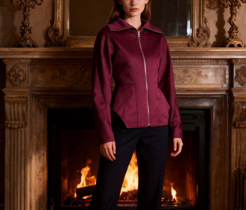 structured zip-up jacket with sculpted seams – PLUM