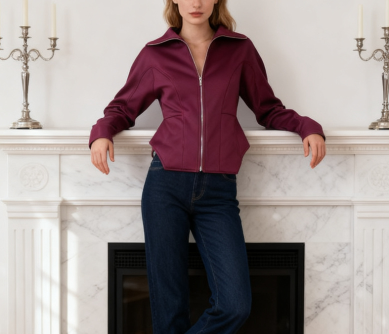 structured zip-up jacket with sculpted seams – PLUM