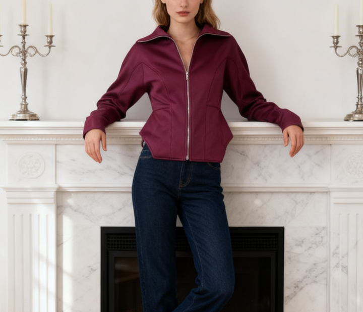 structured zip-up jacket with sculpted seams – PLUM