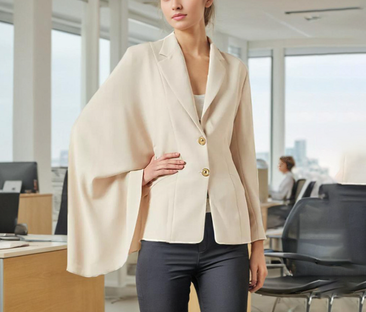 tailored blazer with cape-style sleeve detail – CHAMPAGNE