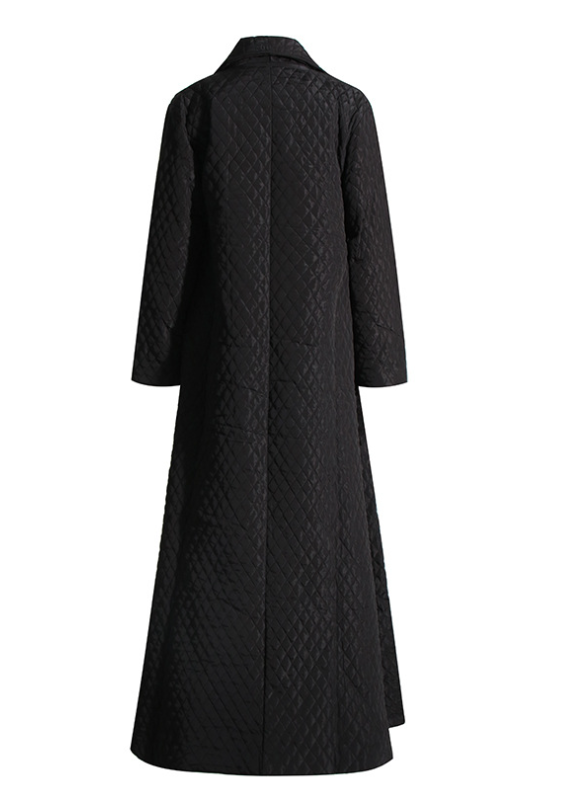 quilted maxi coat with oversized shawl collar – NOIR