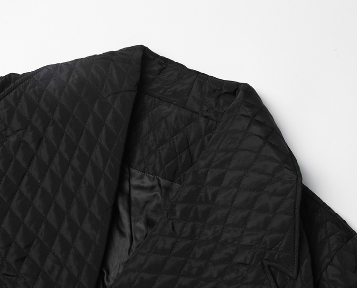 quilted maxi coat with oversized shawl collar – NOIR