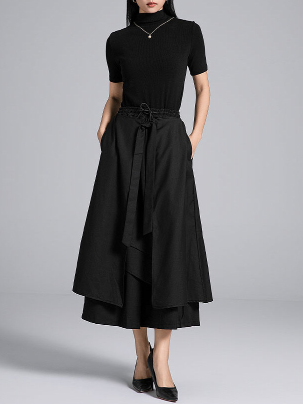 layered wrap midi skirt with drawstring waist – KARIM