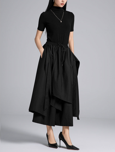layered wrap midi skirt with drawstring waist – KARIM