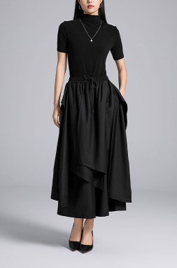 layered wrap midi skirt with drawstring waist – KARIM