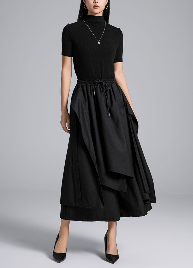 layered wrap midi skirt with drawstring waist – KARIM