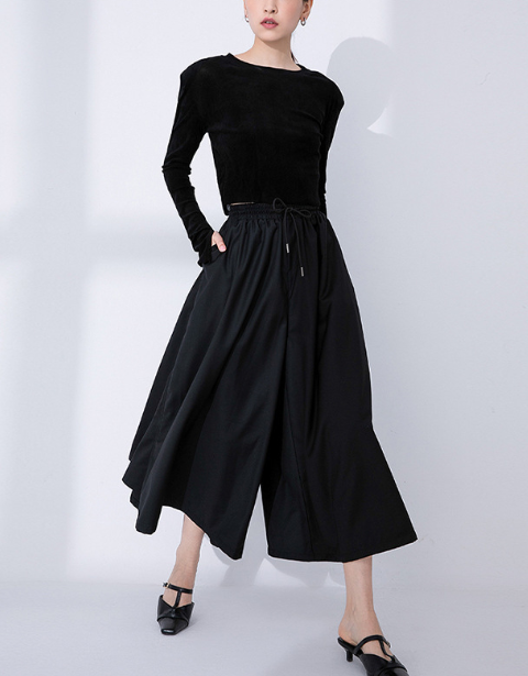 wide-leg culotte skirt with drawstring waist – KHALED