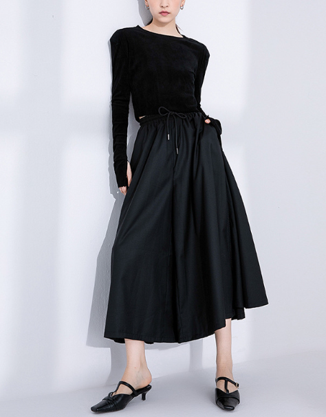 wide-leg culotte skirt with drawstring waist – KHALED