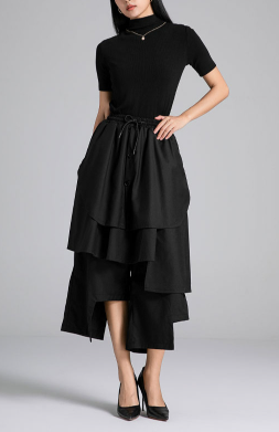 layered midi skirt with asymmetrical panels – SHS