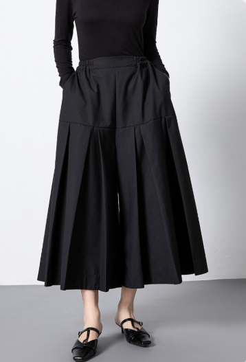 pleated A-line midi skirt with elastic waist – ELSAYED