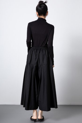 pleated A-line midi skirt with elastic waist – ELSAYED