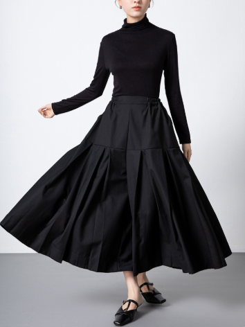pleated A-line midi skirt with elastic waist – ELSAYED