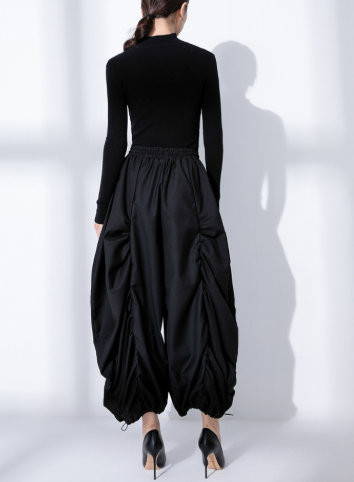 ruched balloon midi skirt with adjustable drawstrings – NOIRIA